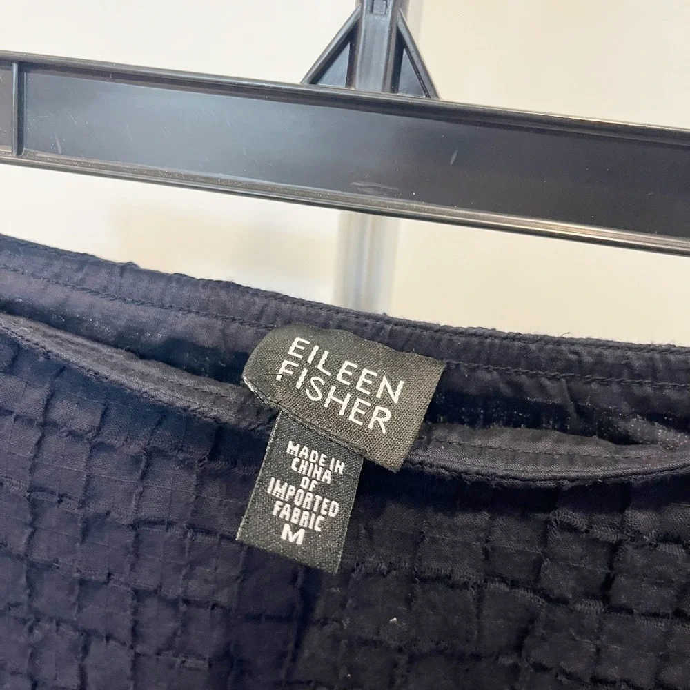 Eileen Fisher Black Textured Grid Midi Skirt Lagenlook Artsy‎ Chic - Size Medium